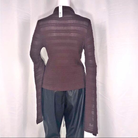 LA Made xRevolve Brown Semi-sheer Stripe Bat-wing Knit Mock Neck Sweater SzS - Picture 5 of 16